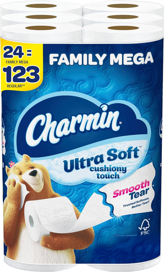 Uniites™, Charmin Ultra Soft Cushiony Touch Toilet Paper, 24 Family Mega Rolls = 123 Regular Rolls (Packaging May Vary), $33.91