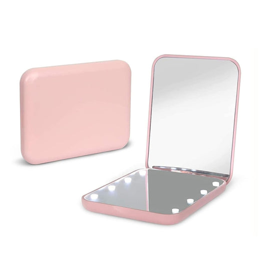 UniitesMarketplace.com™ Kintion Pocket Mirror, 1X/3X Magnification LED Compact Travel Makeup Mirror with Light for Purse, 2-Sided, Portable, Folding, Handheld, Small Lighted Mirror for Gift, Pink, $8.91