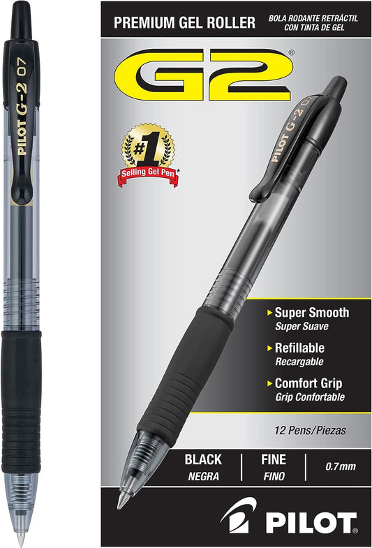 UniitesMarketplace.com™  Pilot, G2 Premium Gel Roller Pens, Fine Point 0.7 MM, Black, Pack of 12 (Dozen Box),  $13.91