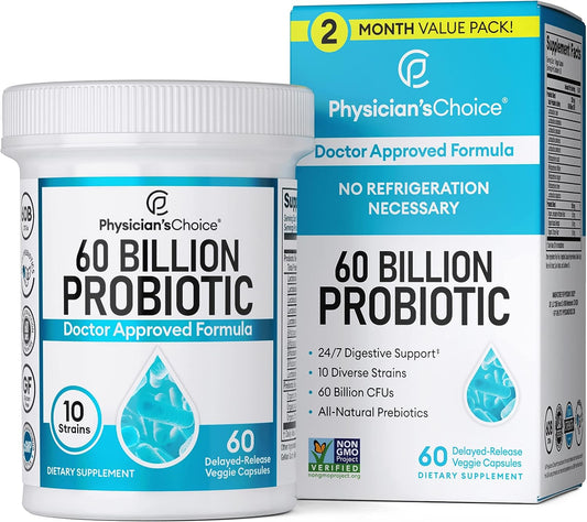 Uniites™ Physician's CHOICE Probiotics 60 Billion CFU - 10 Strains + Organic Prebiotics Digestive & Gut Health Supports Occasional Constipation, Diarrhea, Gas Bloating For Women Men 60ct, $32.91
