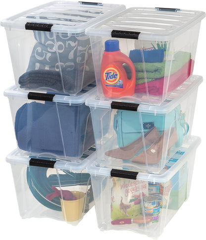 Uniites™ IRIS USA 53 Quart Stackable Plastic Storage Bins with Lids and Latching Buckles, 6 Pack - Clear, Containers with Lids and Latches, Durable Nestable Closet $79.91