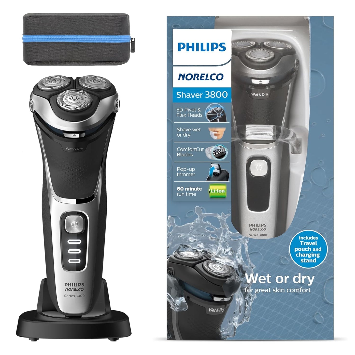 UniitesMarketplace.com™, Philips Norelco Shaver 3800, Rechargeable Wet & Dry Shaver with Pop-up Trimmer, Charging Stand and Storage Pouch, Space Gray, S3311/85, $63.91