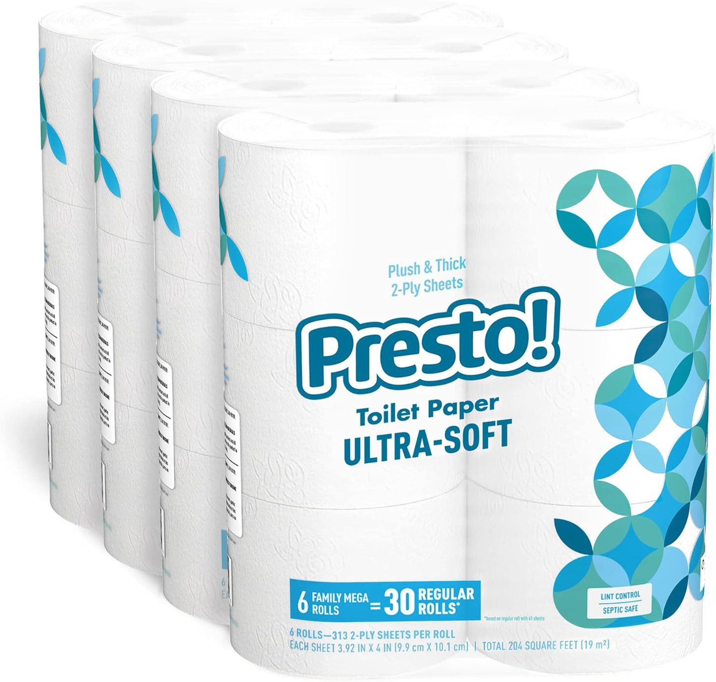 Uniites™, Amazon Brand - Presto! 2-Ply Toilet Paper, Ultra-Soft, Unscented, 24 Rolls (4 Packs of 6), Equivalent to 120 regular rolls, $25.91