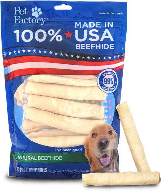 UniitesMarketPlace.com Pet Factory 100% Made in USA Beefhide 5" Chip Rolls Dog Chew Treats - Natural Flavor, 22 Count/1 Pack $18.91