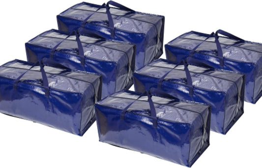 Uniites™ BOX USA Heavy Duty Moving Bags 29.1" x 14.2" x 13", Pack of 6 - Extra Large | Blue Plastic Moving Totes suitable for Packing Clothes, College Dorms, or used as a Water-Resistant Storage Tote $31.91