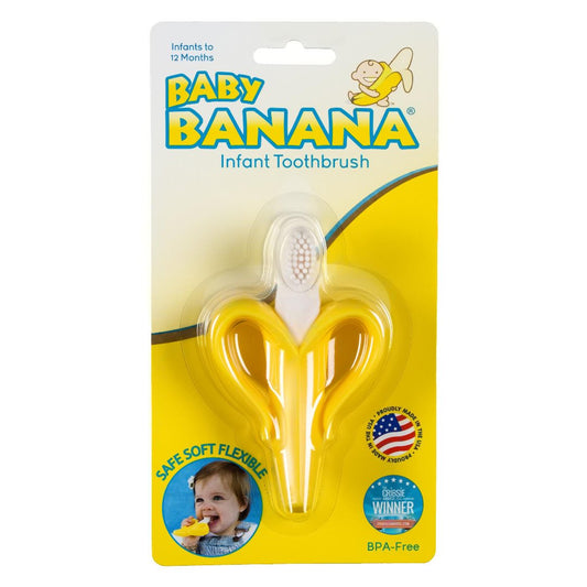 Uniites™ Marketplace Baby Banana Yellow Banana Infant Toothbrush, Easy to Hold, Made in the USA, Train Infants Babies and Toddlers for Oral Hygiene, Teether Effect for Sore Gums, 4.33" x 0.39" x 7.87", BR003