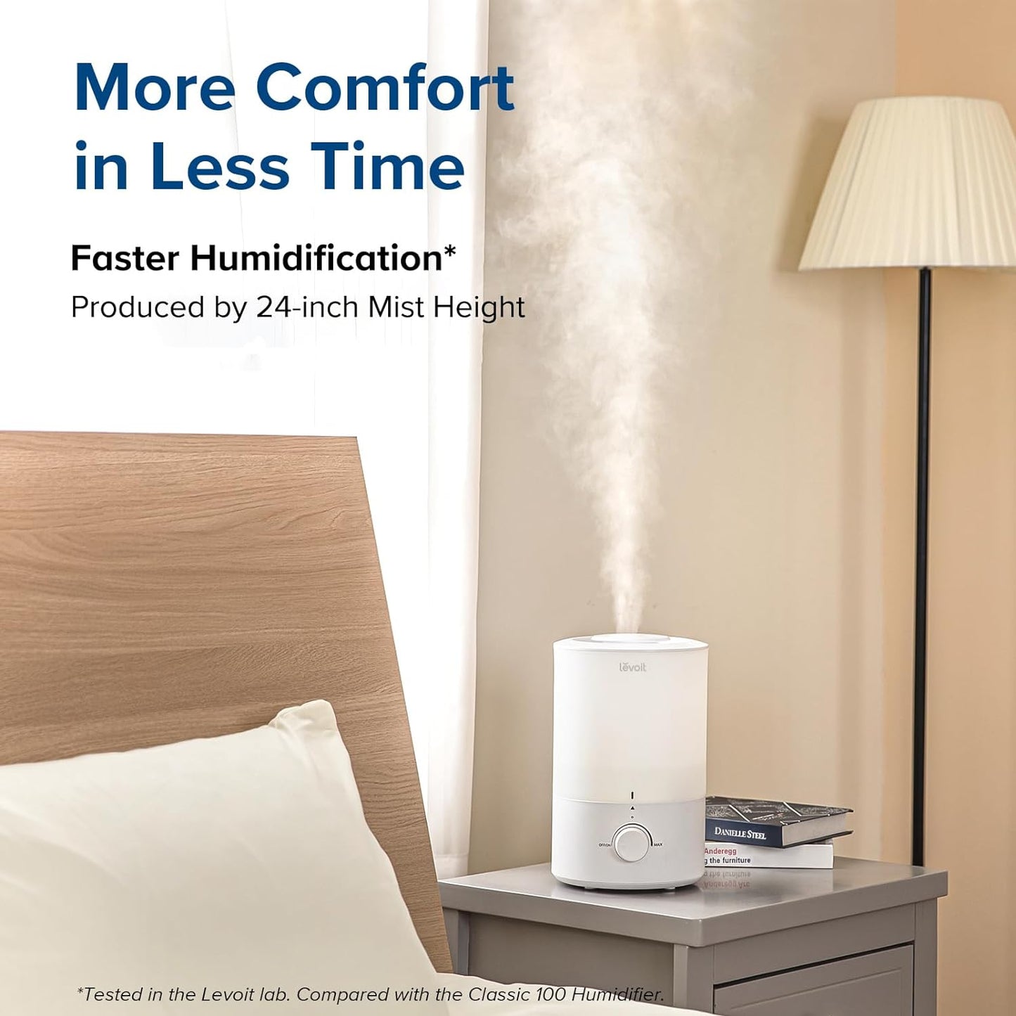 Uniites™, LEVOIT Humidifiers for Bedroom, Quiet (3L Water Tank) Cool Mist Top Fill Essential Oil Diffuser with 25Watt for Home Large Room, 360° Nozzle, Rapid Ultrasonic Humidification for Baby Nursery and Plant in White Only,  $39.91