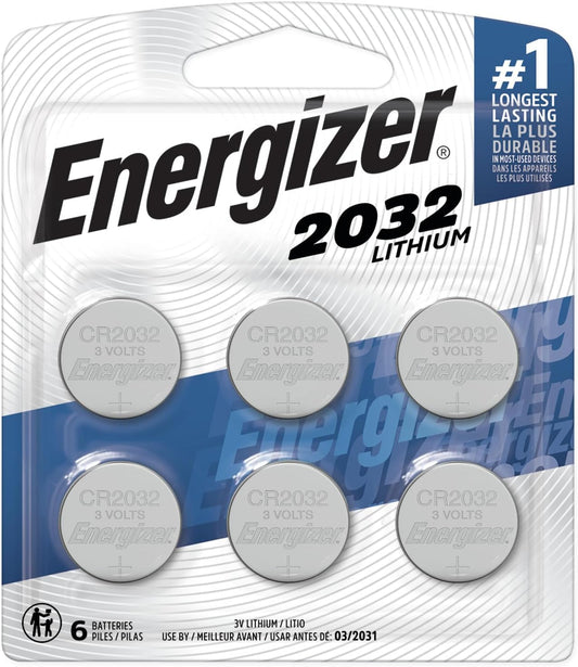 Uniites™, Energizer CR2032 Batteries, 3V Lithium Coin Cell 2032 Watch Battery, White (6 Count), $9.91