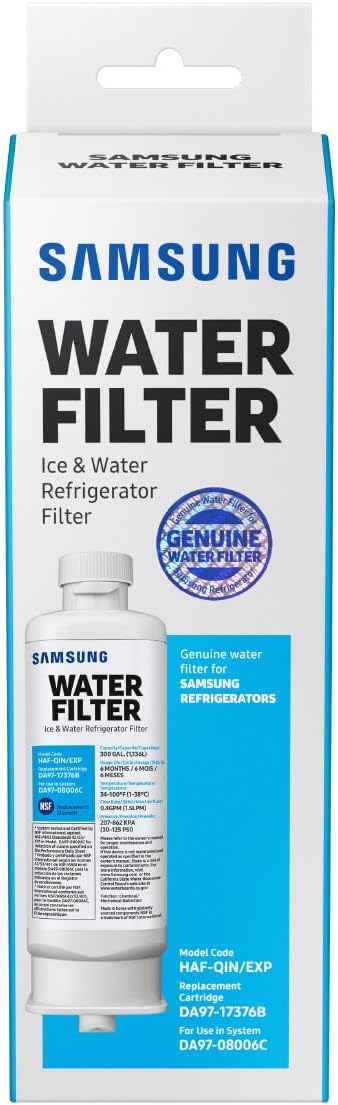 Uniites™, SAMSUNG Genuine Filter for Refrigerator Water and Ice, Carbon Block Filtration, Reduces 99% of Harmful Contaminants for Clean, Clear Drinking Water, 6-Month Life, HAF-QIN/EXP, 1 Pack, $30.91