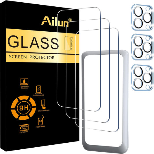 Uniites™, Ailun 3 Pack Screen Protector for iPhone 15 Pro Max [6.7 inch] + 3 Pack Camera Lens Protector with Installation Frame,Sensor Protection,Dynamic Island Compatible,Case Friendly Tempered Glass Film, $5.91