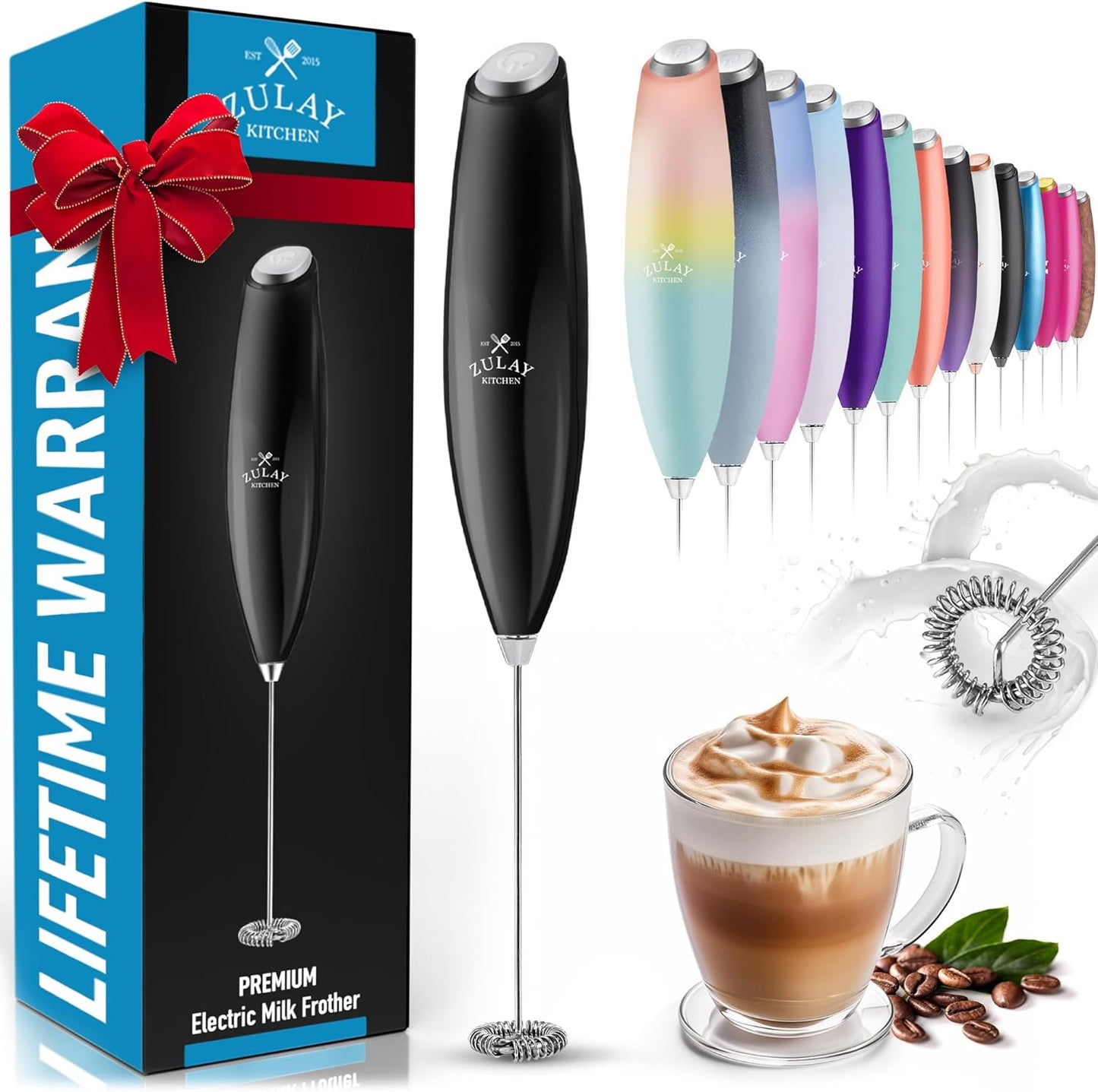 UniitesMarketplace.com™, Zulay Milk Frother Black Wand Drink Mixer with Proprietary Z Motor Max - Handheld Frother Electric Whisk, Milk Foamer, Mini Blender and Electric Mixer Coffee Frother for Frappe, Matcha, No Stand - Black,  $9.91