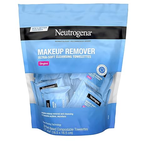 Uniites™, Neutrogena Makeup Remover Wipes Singles, Daily Facial Cleanser Towelettes, Gently Removes Oil & Makeup, Alcohol-Free Makeup Wipes, Individually Wrapped, 20 ct,  $7.91
