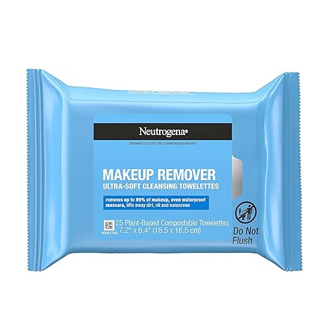 Uniites™, Neutrogena Makeup Remover Facial Cleansing Towelettes, Daily Face Wipes Remove Dirt, Oil, Sweat, Makeup & Waterproof Mascara, Gentle, Soap- & Alcohol-Free, 100% Plant-Based Cloth, 25 ct,  $6.41
