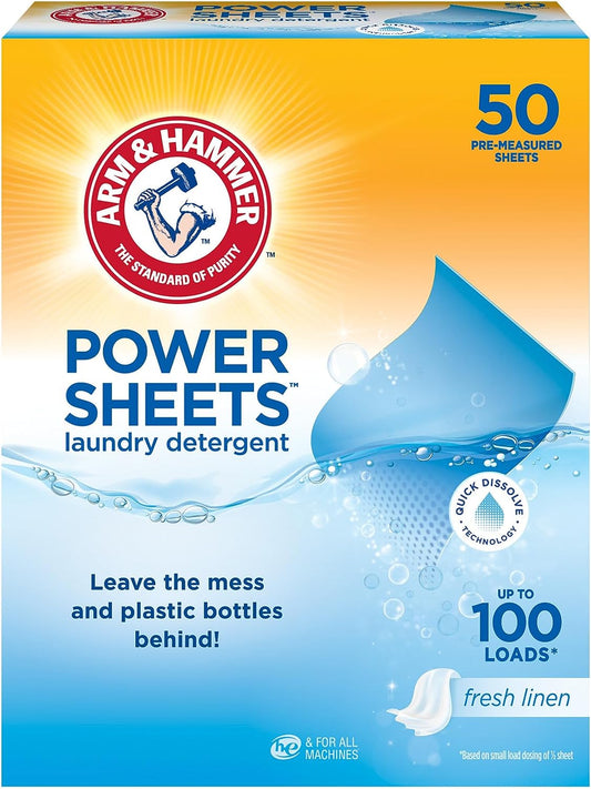 Uniites™, Arm & Hammer Power Sheets Laundry Detergent, Fresh Linen 50ct, up to 100 Small Loads,  $13.91