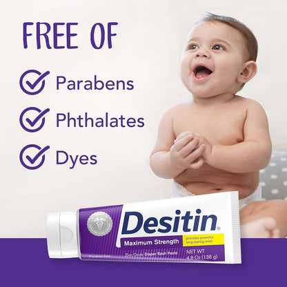 UniitesMarketplace.com™ Desitin Maximum Strength Baby Diaper Rash Cream with 40% Zinc Oxide for Treatment, Relief & Prevention, Hypoallergenic, Phthalate- & Paraben-Free Paste, 4.8 oz,  $9.91