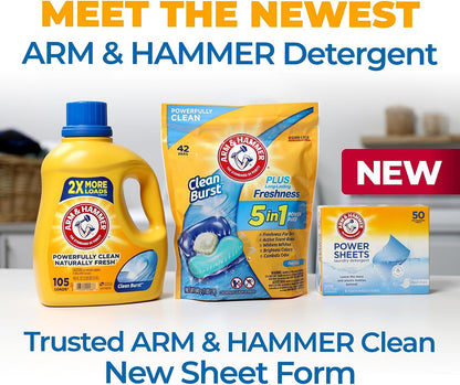 Uniites™, Arm & Hammer Power Sheets Laundry Detergent, Fresh Linen 50ct, up to 100 Small Loads,  $13.91